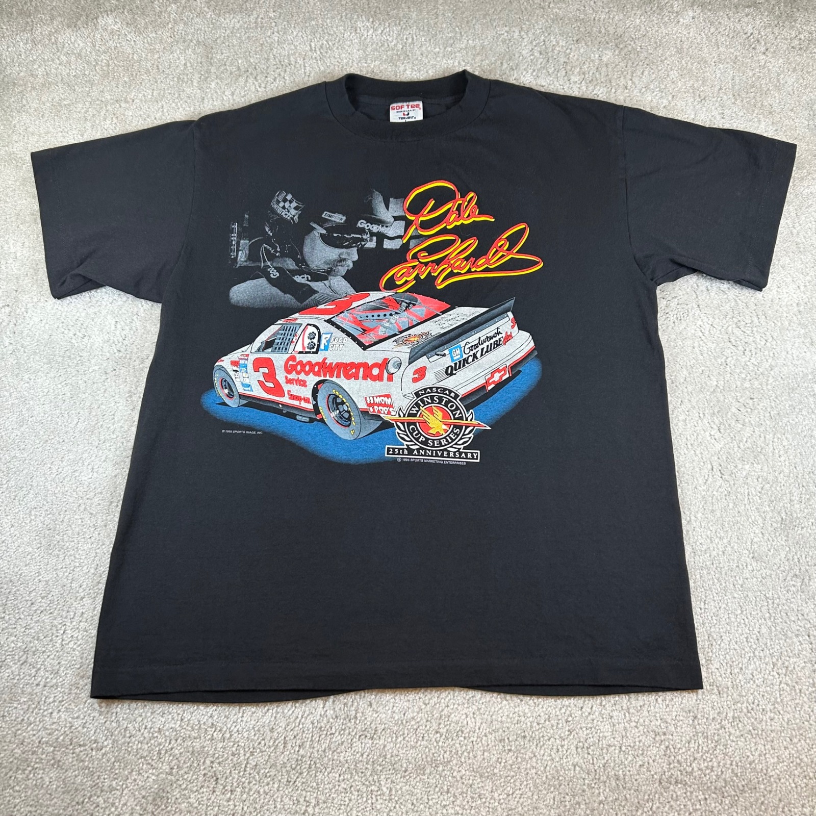 Vintage 90s Tee Jays Dale Earnhardt TShirt Mens Large Black Nascar Winston Cup